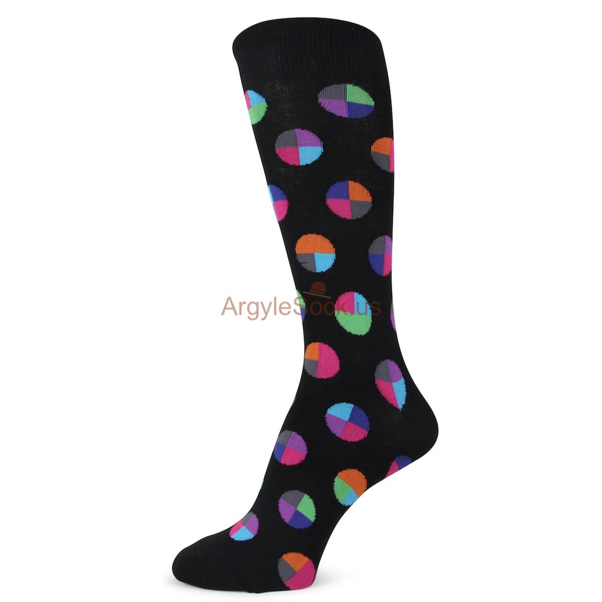 Multi Color Balls on Black Over All Mens Socks
