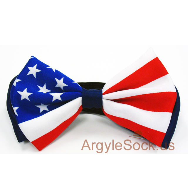 American Flag Design Blue White Red BowTie w/ elastic back strap