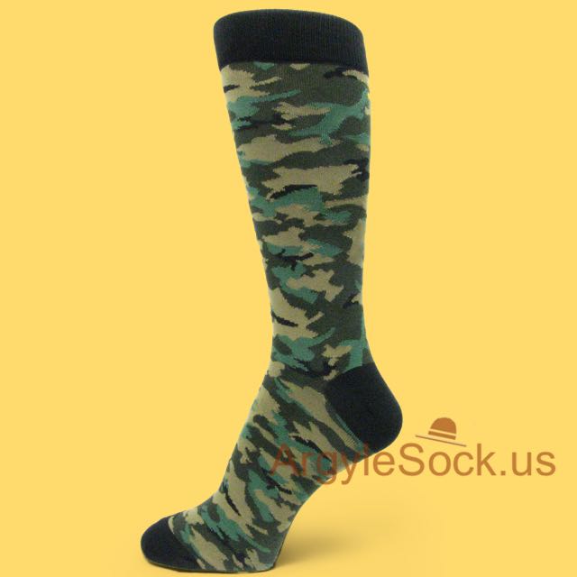 Army Green Camouflage Slightly Thicker Fabric Socks for Men