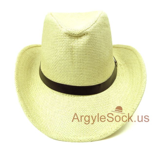 Beige Western Cowboy Hat with Black hat belt for Groomsmen 58cm