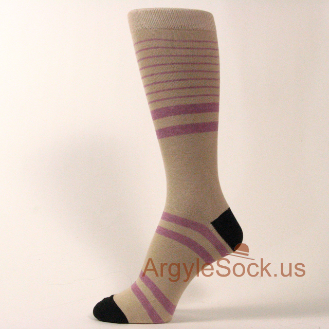 Beige Lavender/Purple Men's Cool Striped Socks
