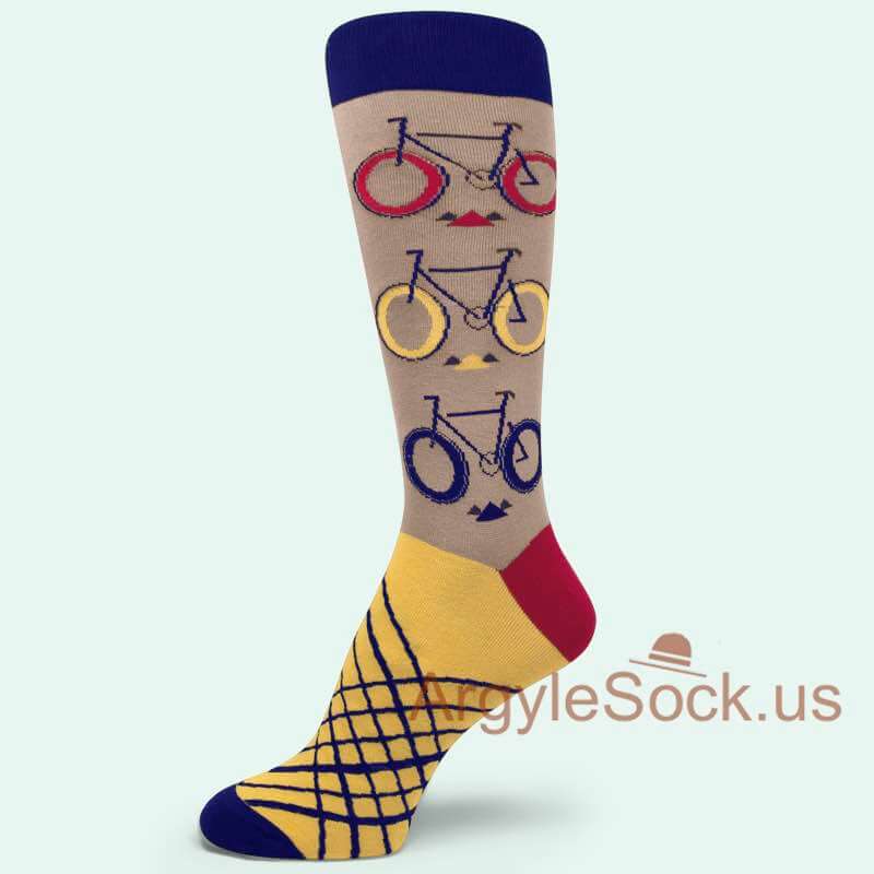 Bicycle Theme Beige and Yellow Socks for Men