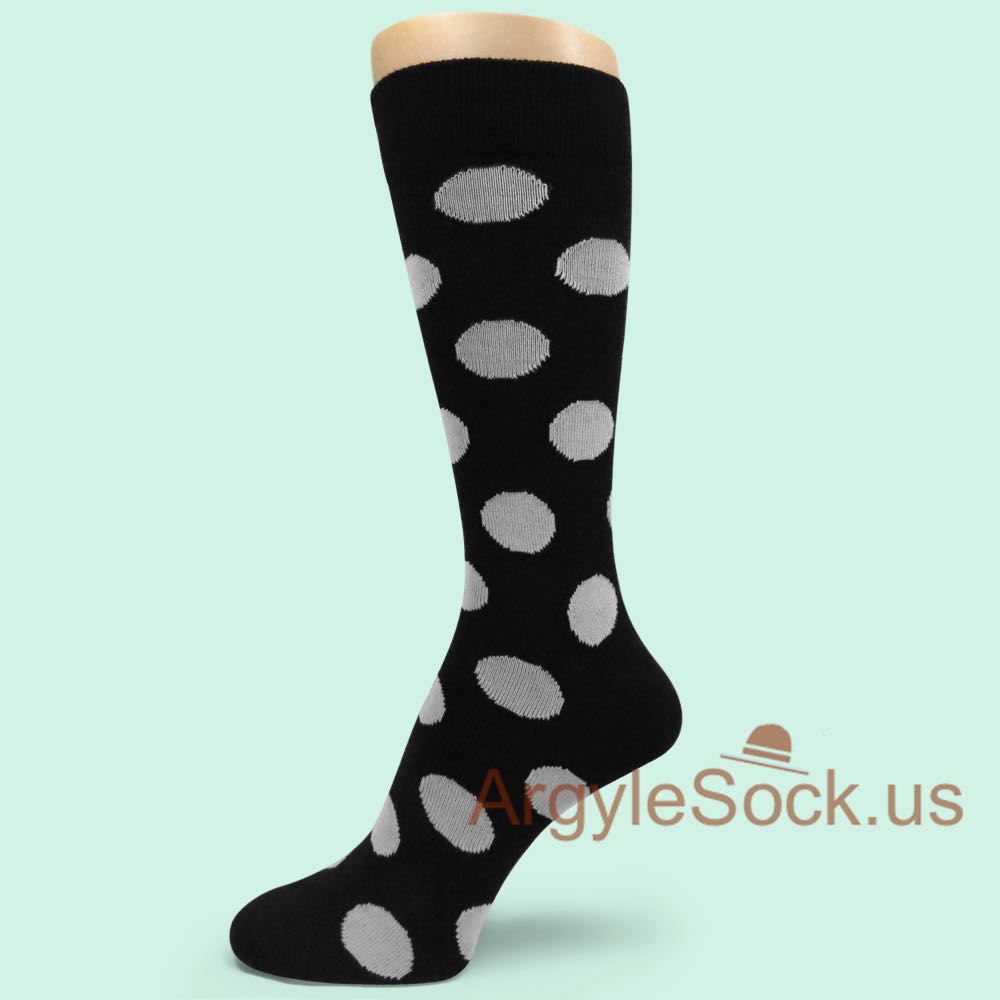 Large Polka Dots Black Men's Dress Socks