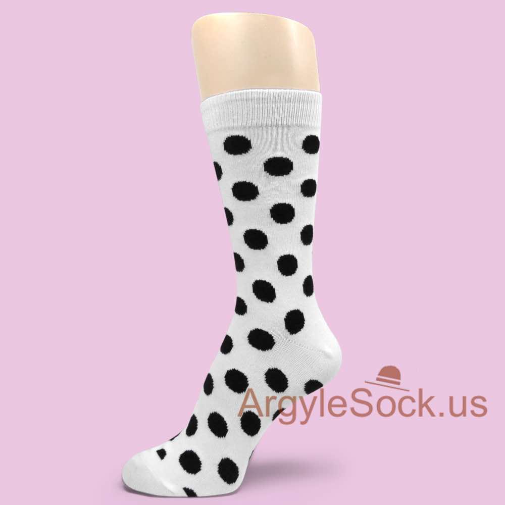 Black Polka Dots White Dress Socks for Men