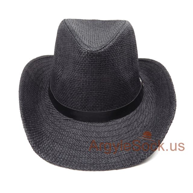 Black Western Cowboy Hat with Black hat belt for Groomsmen 58cm
