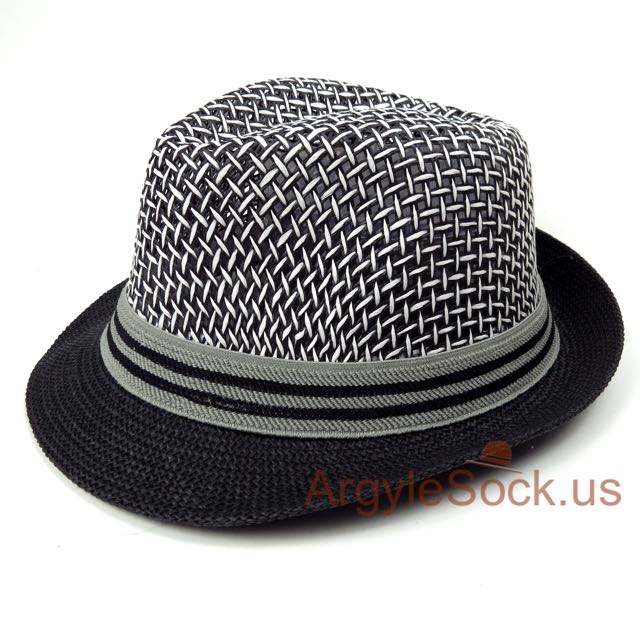 Black White Men's/Groomsmen Summer Fedora Hat 58cm