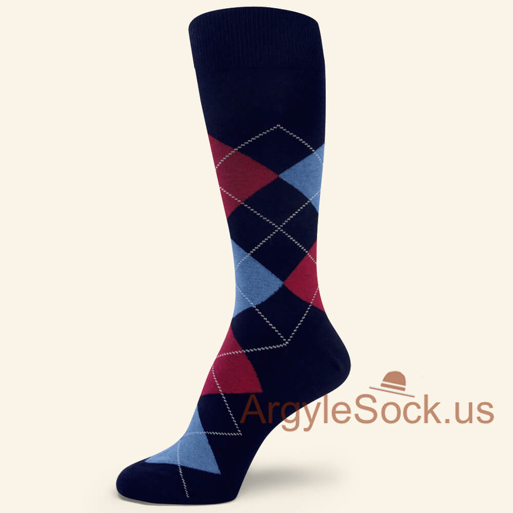 Navy with Mystic Blue and Chili Pepper Red Argyle Sock for Man