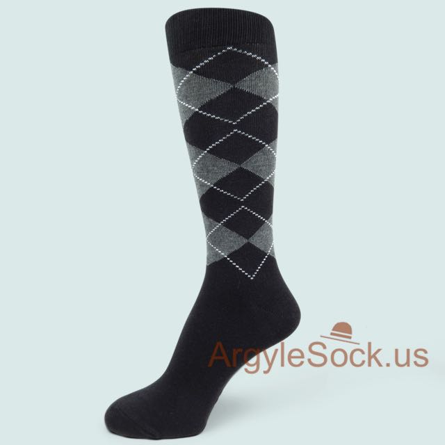 Black with Charcoal Dark Gray Argyles Groomsmen/Mens Socks