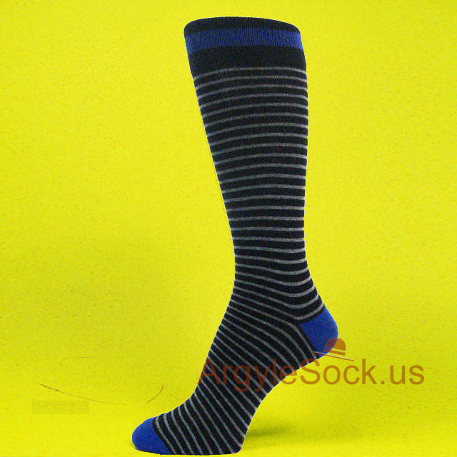 Black Blue Gray Striped Men's Socks