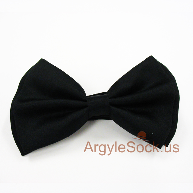 Men's Black Bow Tie with Elastic & Adjustable Strap for Wedding