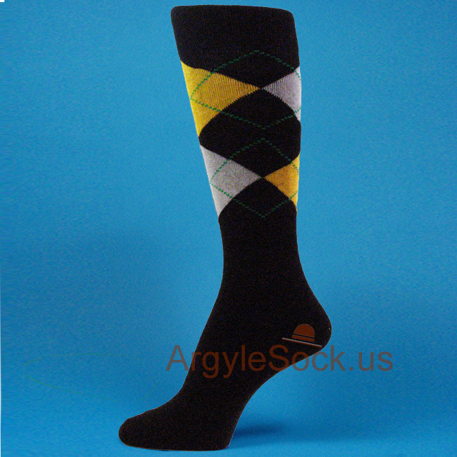 Black, Gold Yellow, Light Gray Men's Groomsman Argyle Socks