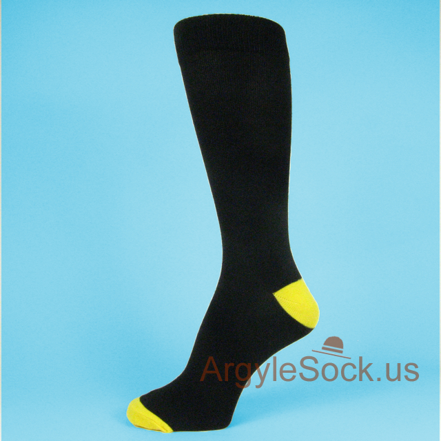 Black Men's Socks with Yellow Toe and Heel