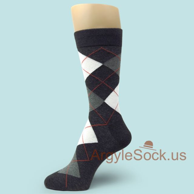 Black Mans Socks with Dark Grey and White Argyles