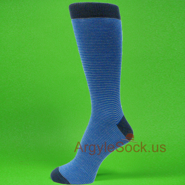 Blue Mens Dress Socks with Very Thin White Zigzag Stripes