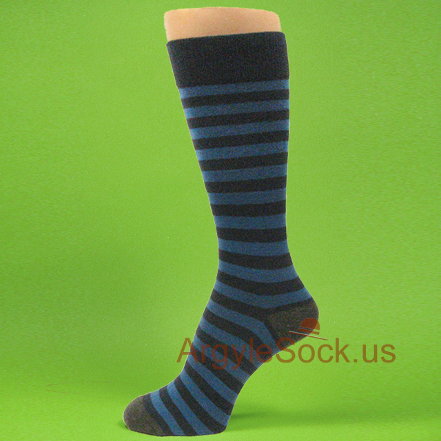 Blue / Navy Striped Men's Dress Sock with Charcoal Gray Toe&Heel