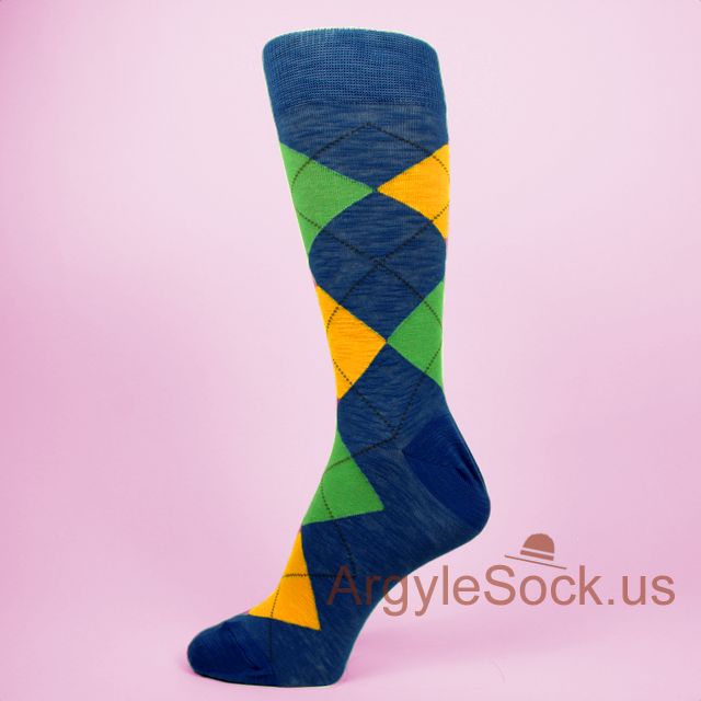 Blue with Orange & Green Argyles Socks for Men