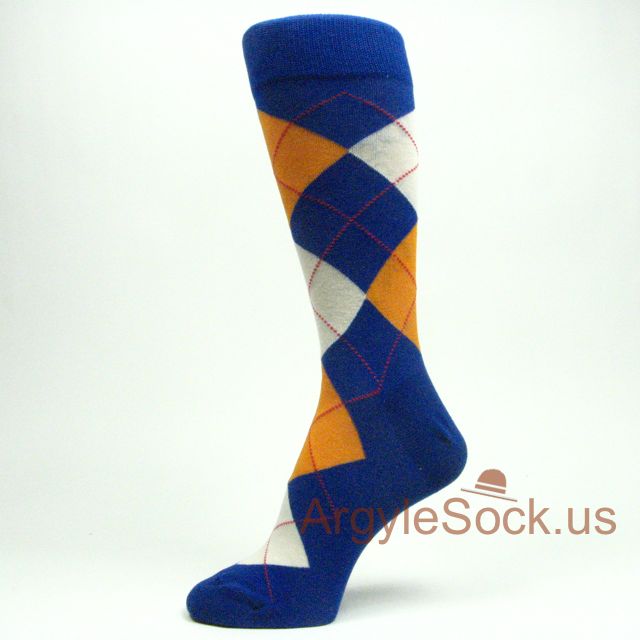 Blue, Orange, White Mans Argyle Sock
