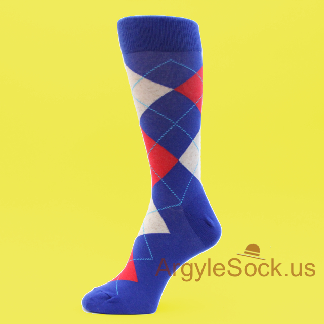 Blue with Red&Heather Champagne Color Argyles Men's Dress Socks