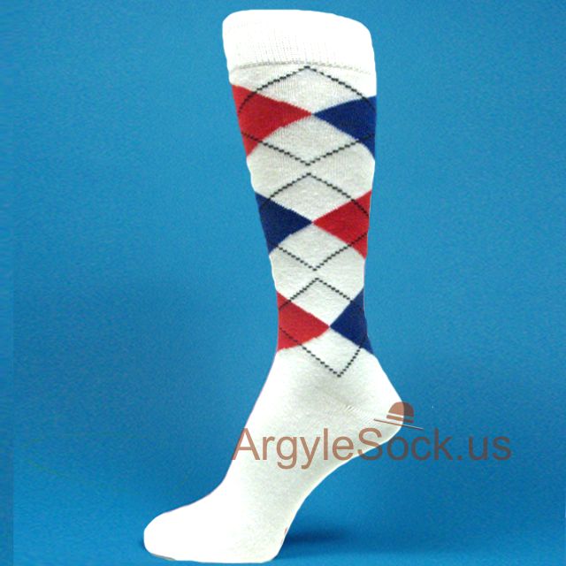 Red Blue White American Flag Color Men's Argyle Dress Socks