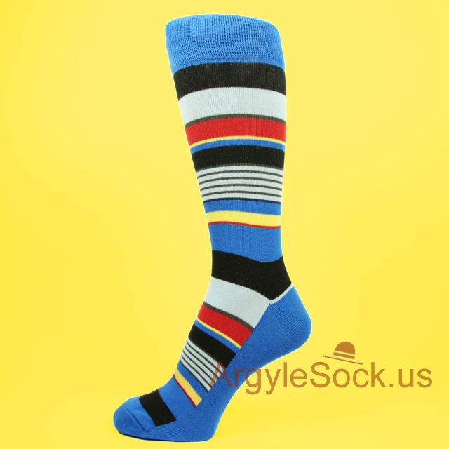 Blue Red Yellow Colorful Stripes Mens Dress Socks