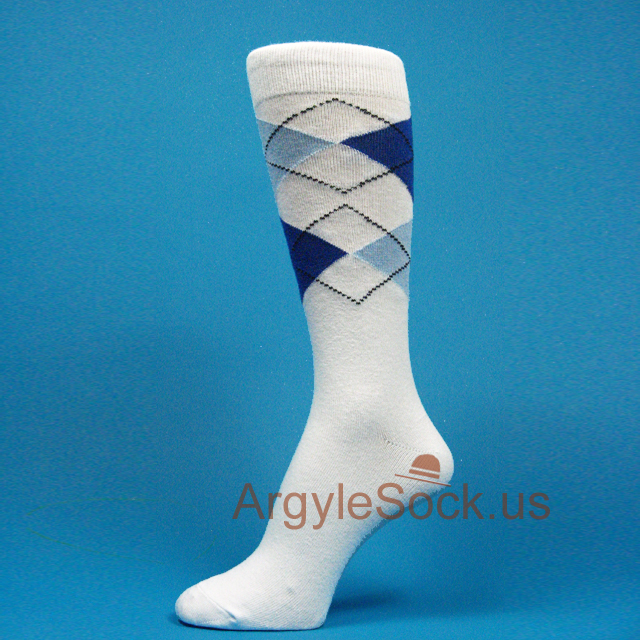White Blue Light Blue Men's Argyle Socks for Groomsman