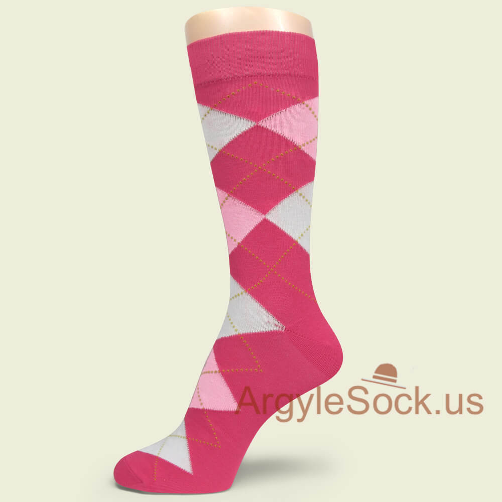 Bright Pink and Light Pink Argyle Socks for Men