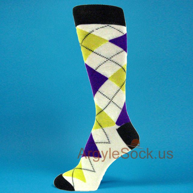Bright Yellow & Violet Purple Argyle Sock for Men
