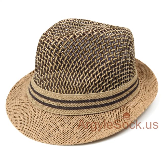 Brown Mens/Groomsmen Summer Fedora Hat 58cm