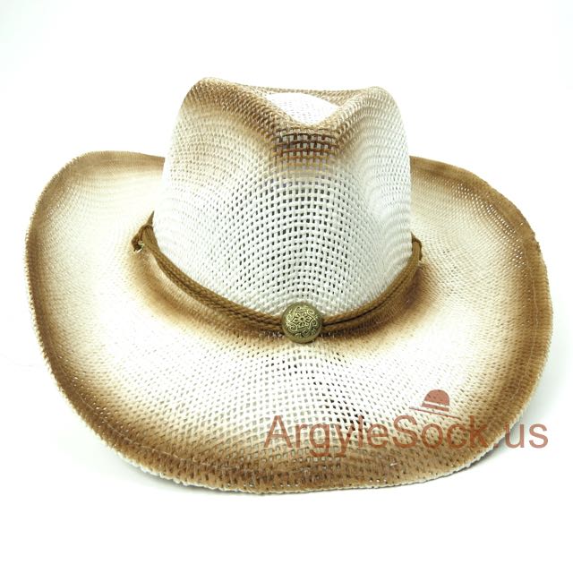 Brown on White Western Cowboy Hat for Groomsmen 57cm