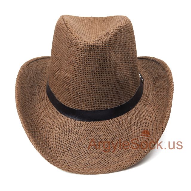 Brown Western Cowboy Hat with Black hat belt for Groomsmen 58cm