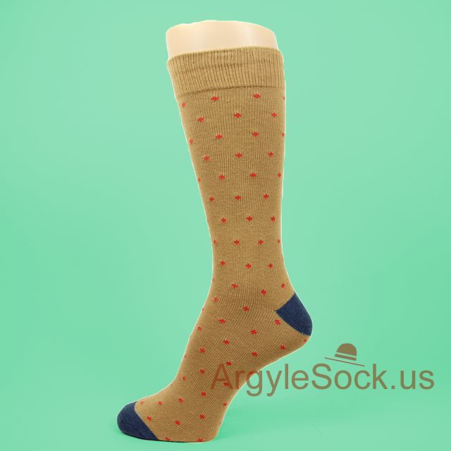 Brown Man's Socks with Red Mini Polka Dots