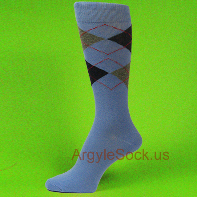 Cerulean Blue Gray (Grey) Navy Blue Argyle Socks for Groomsman