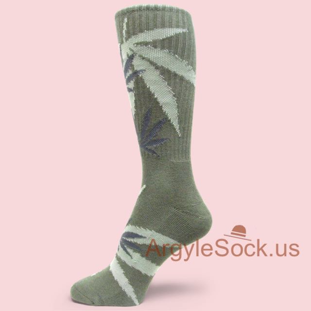 Charcoal Grey & Grey Marijuana Weed Leaf Greenish Gray Socks