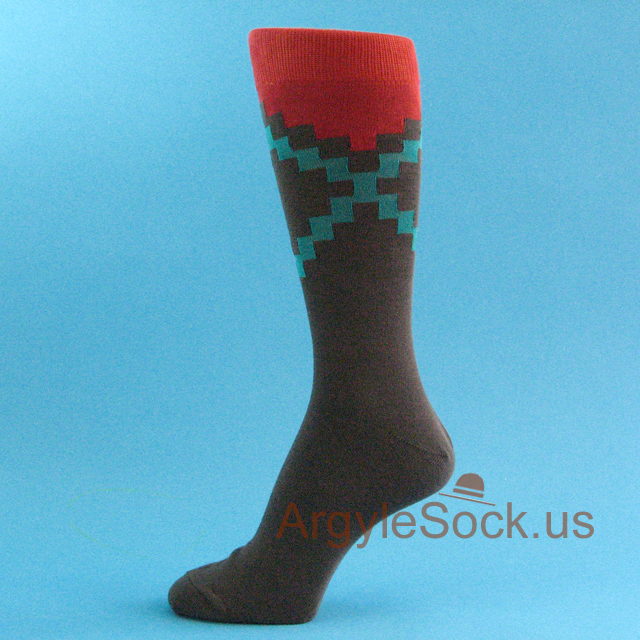Charcoal Gray Criss Cross Blocks Pattern Men's Socks