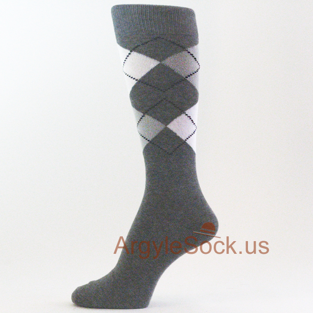 Charcoal Gray Light Grey Groom, Groomsmen & Mans Argyle Socks