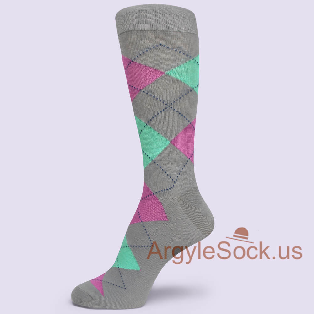 Dark Grey Aquamarine Dark Lilac Mens Argyle Socks