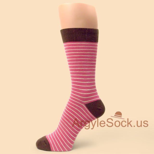 Dark Pink with Thin Very Light Pink Stripes Dress Socks for Man
