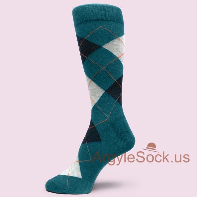 Dark Teal Blue with Navy Blue and White/Grey Marble Argyle Socks