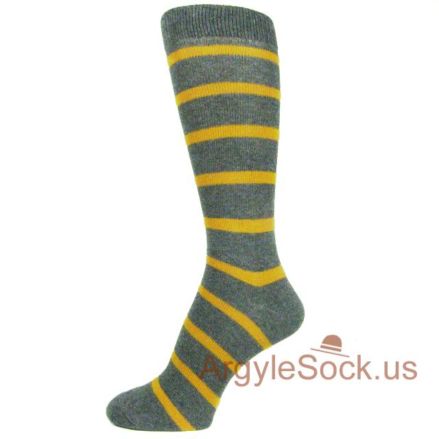 Dark Gold Striped Charcoal Grey Men's Dress Socks