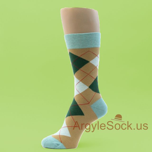 Dark Khaki, Forest Green, Slate/Grayish Blue Argyle Sock for Man