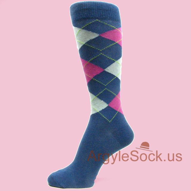 Dusk Dark Blue Dark Pink/Violet Light Grey Dress Socks for Men
