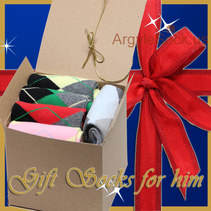 Men's Argyle Dress Socks Gift Socks Present Box Idea A