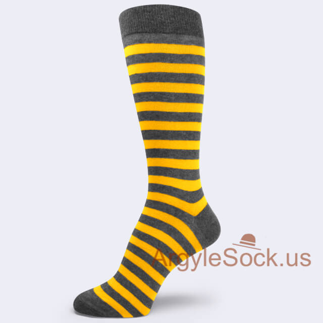 GOLD YELLOW AND CHARCOAL GRAY THIN STRIPED SOCKS