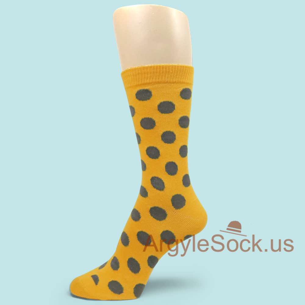Grey Polka Dots Gold Yellow Dress Socks for Men
