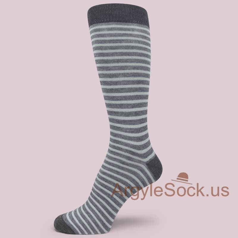 Gray Smudge Light Blue Striped Mans Socks with Charcoal Toe