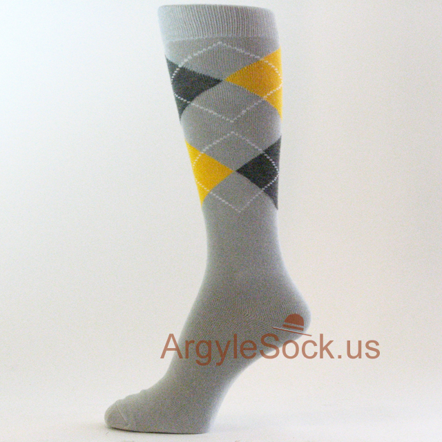 1pr New Men's Yellow Black Gray Argyle Cotton Monogrammed Dress Socks Embroidered initials Wedding Party Groom Men Gift Size 10-13 Fits 6-12