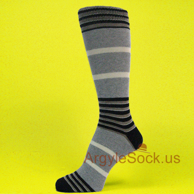 Light Gray (or Light Grey) Khaki White Black Striped Men's Socks