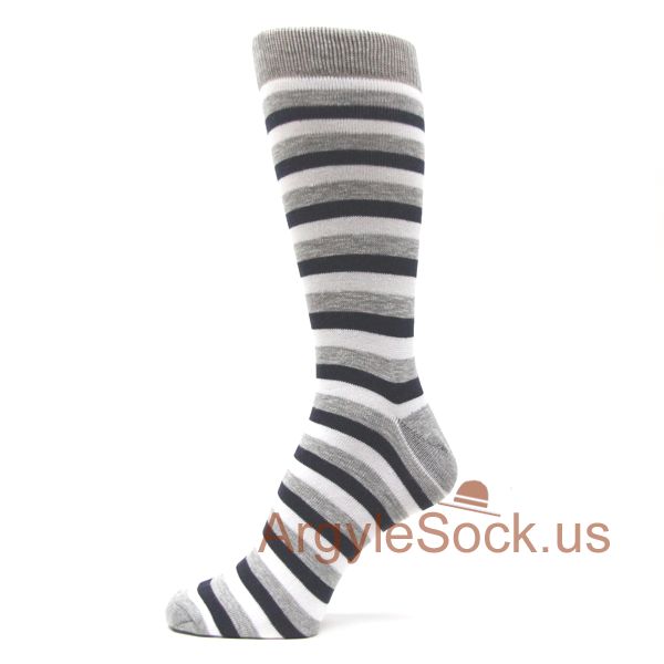 Gray, Black, White Stripes Dress Sock for Men