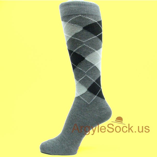 Gray Black Light Grey Argyle Dress Socks for Men