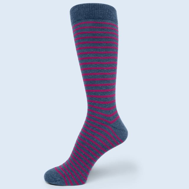 Grayish Heather Dark Blue with Thin Maroon Striped Mans Socks